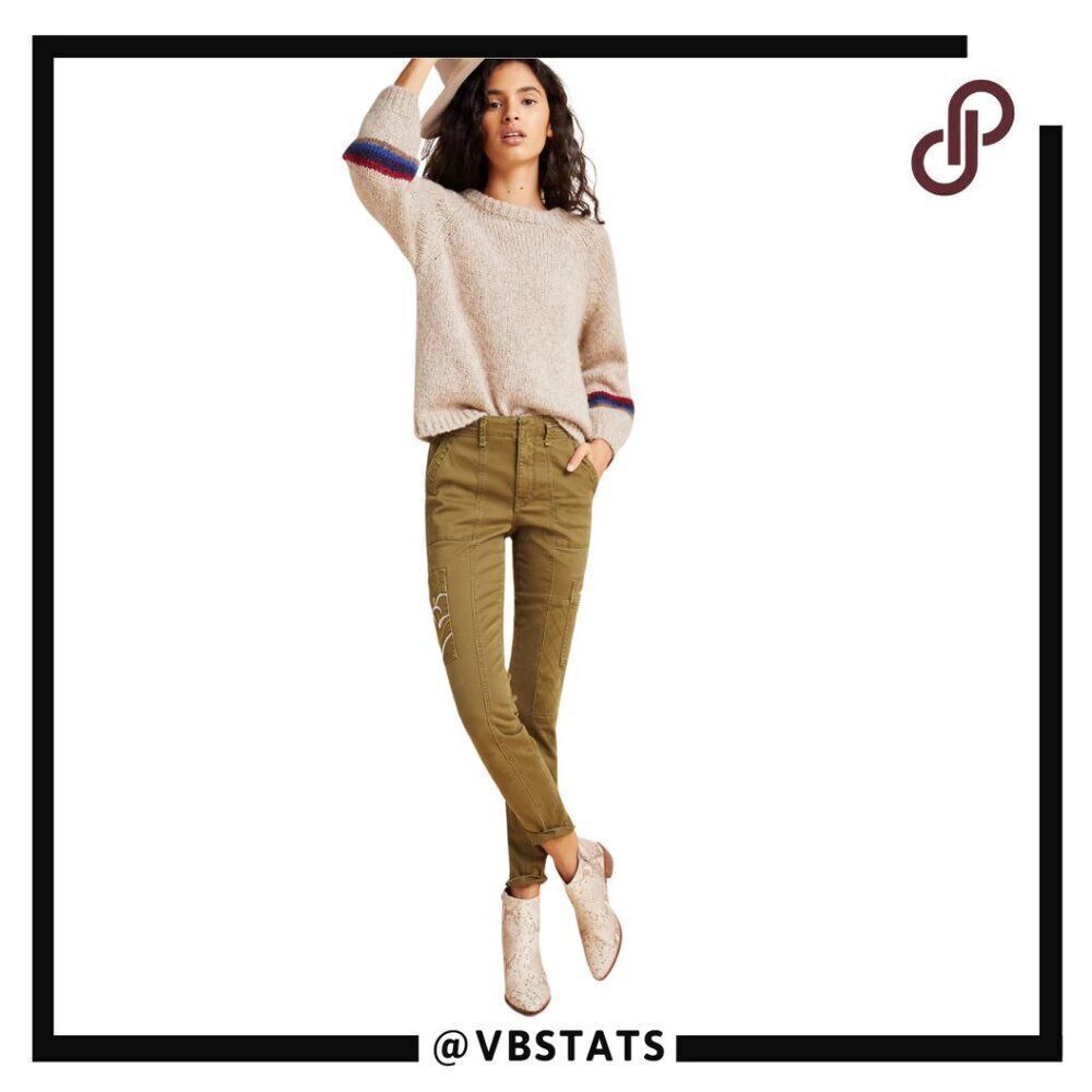 Anthropologie‎ Austen Embroidered Utility Pants Size 26 in Olive Green